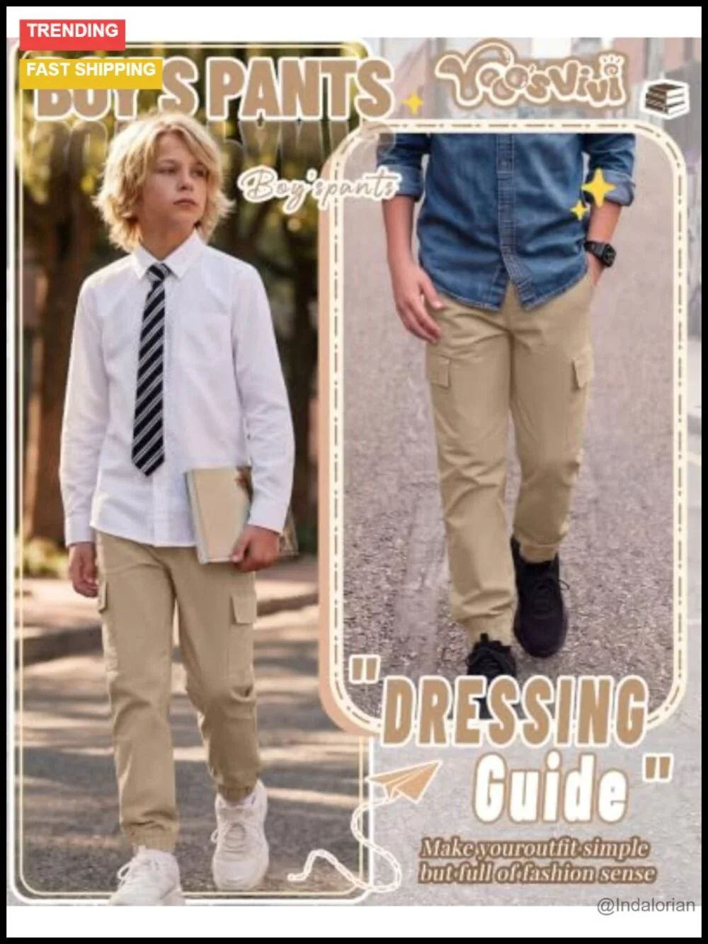 Schoool Uniform Cargo Joggers Elastic Waist with Pockets Boys Pants 3-Pack